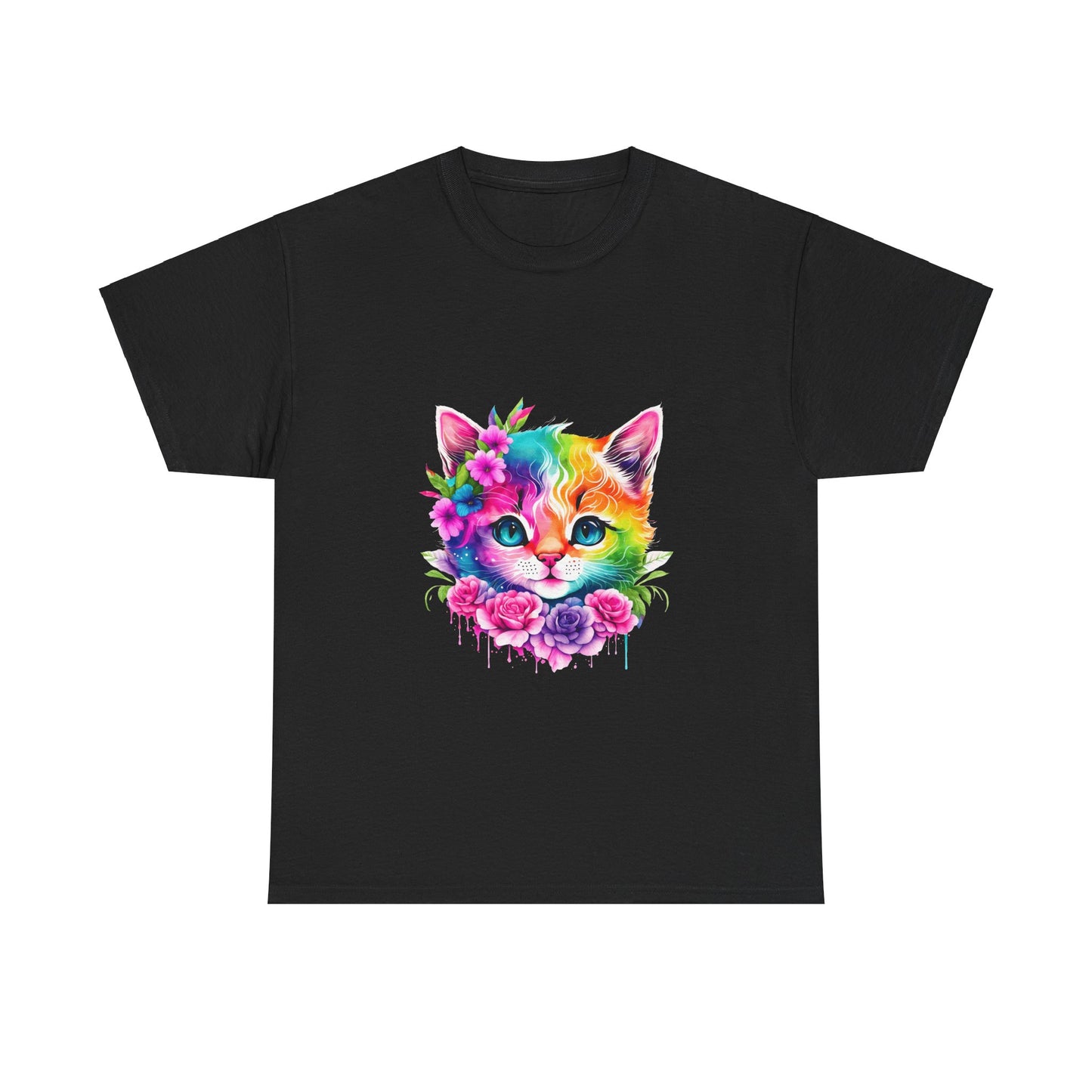 Colorful Cat with Blue Eyes-Unisex Heavy Cotton Tee