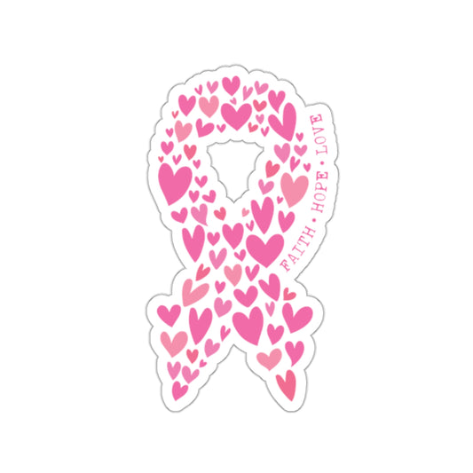 Faith-Hope-Love-Pink Ribbon-Kiss-Cut Stickers