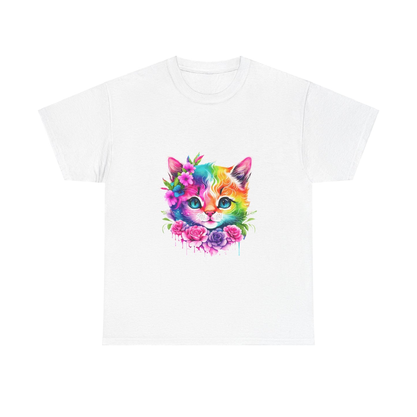 Colorful Cat with Blue Eyes-Unisex Heavy Cotton Tee